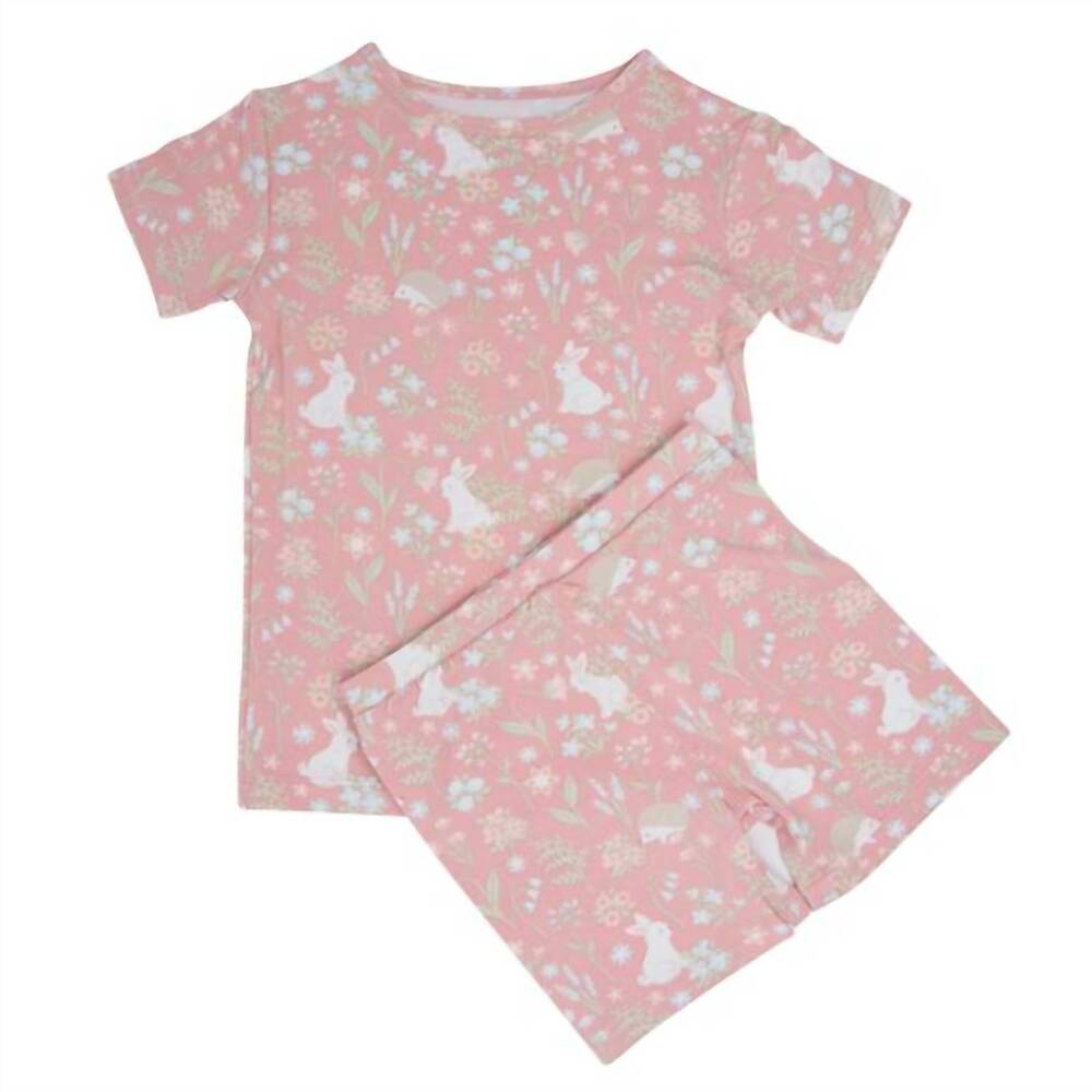 NEW SWEET BAMBOO kid's woodland bunny summer pajama set in pink